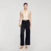 Broek met wijde pijpen en satijnglans Broek met wijde pijpen en satijnglans