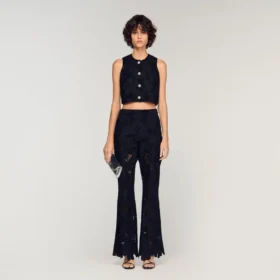 Geborduurde crop top van guipurekant