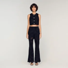 Geborduurde crop top van guipurekant
