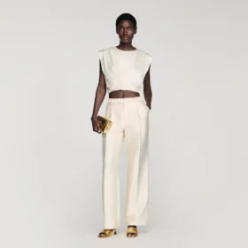 Gepleiteerde satijnen crop-top