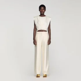 Gepleiteerde satijnen crop-top