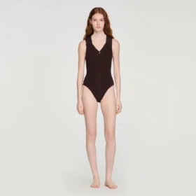 Geribbelde gebreide polo-bodysuit