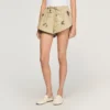 Gestreepte korte broek met bloemenborduursels Gestreepte korte broek met bloemenborduursels