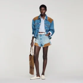 Jeans- en suède short met klinknagels
