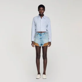 Jeans- en suède short met klinknagels