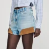Jeans- en suède short met klinknagels Jeans- en suède short met klinknagels