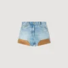 Jeans- en suède short met klinknagels Jeans- en suède short met klinknagels