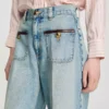 Jeans met rechte pijpen en lederen details Jeans met rechte pijpen en lederen details