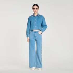 Jeans-overhemd met strass-steentjes
