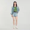 Jeansshort met lederen details Jeansshort met lederen details