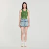 Jeansshort met lederen details Jeansshort met lederen details