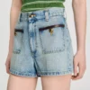 Jeansshort met lederen details Jeansshort met lederen details