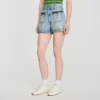 Jeansshort met lederen details Jeansshort met lederen details