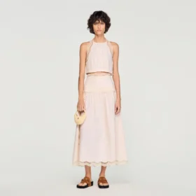 Katoenen crop top met kanten rand
