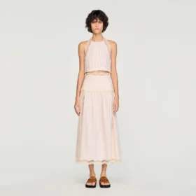 Katoenen crop top met kanten rand