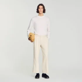 Katoenen en linnen broek met wijde pijpen Katoenen en linnen broek met wijde pijpen