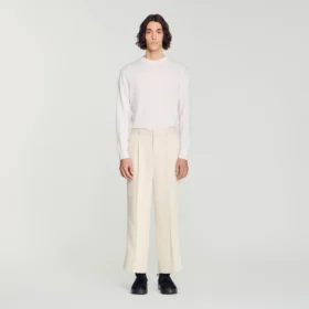 Katoenen en linnen broek met wijde pijpen Katoenen en linnen broek met wijde pijpen