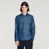 Katoenen en linnen overhemd met Jeans-effect Katoenen en linnen overhemd met Jeans-effect