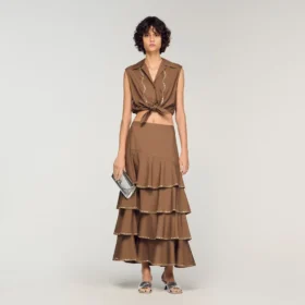 Maxi-rok met ruches en strass-steentjes