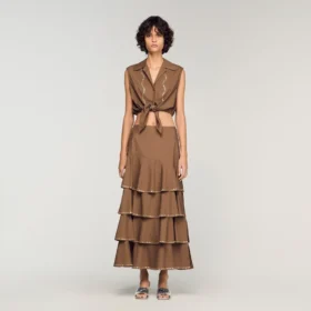 Maxi-rok met ruches en strass-steentjes