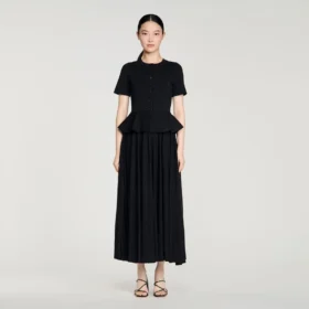 Maxijurk van gebreid materiaal met peplum