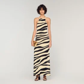Maxijurk van gebreid materiaal met zebraprint