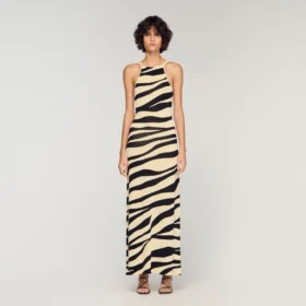 Maxijurk van gebreid materiaal met zebraprint