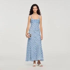 Maxijurk van linnen met gingham-print