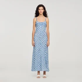Maxijurk van linnen met gingham-print