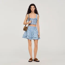 Mini-rok van linnen met gingham-ruitjes