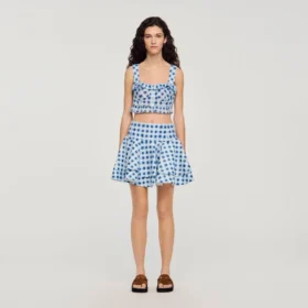 Mini-rok van linnen met gingham-ruitjes