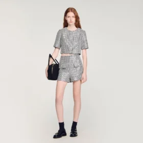 Tweedshort met pailletten in houndstooth-patroon