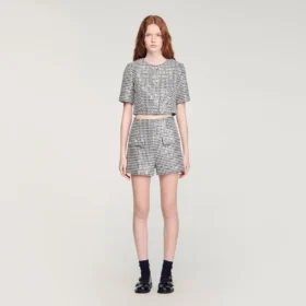 Tweedshort met pailletten in houndstooth-patroon
