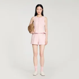 Tweedshort met ruitmotief en pailletten