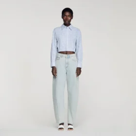 Verbleekte katoenen jeans met wijd been Verbleekte katoenen jeans met wijd been