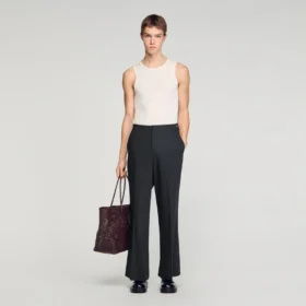 Wollen broek met wijde pijpen en gespen Wollen broek met wijde pijpen en gespen